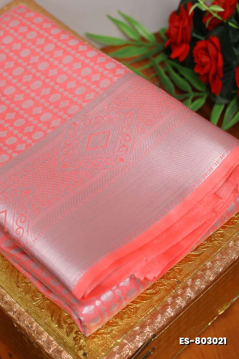 BRIDAL SILK GOLD SILVAR AND COPPER ZARI WEAVE AND WEDDING ART SILK SAREES - BABY PINK (8)