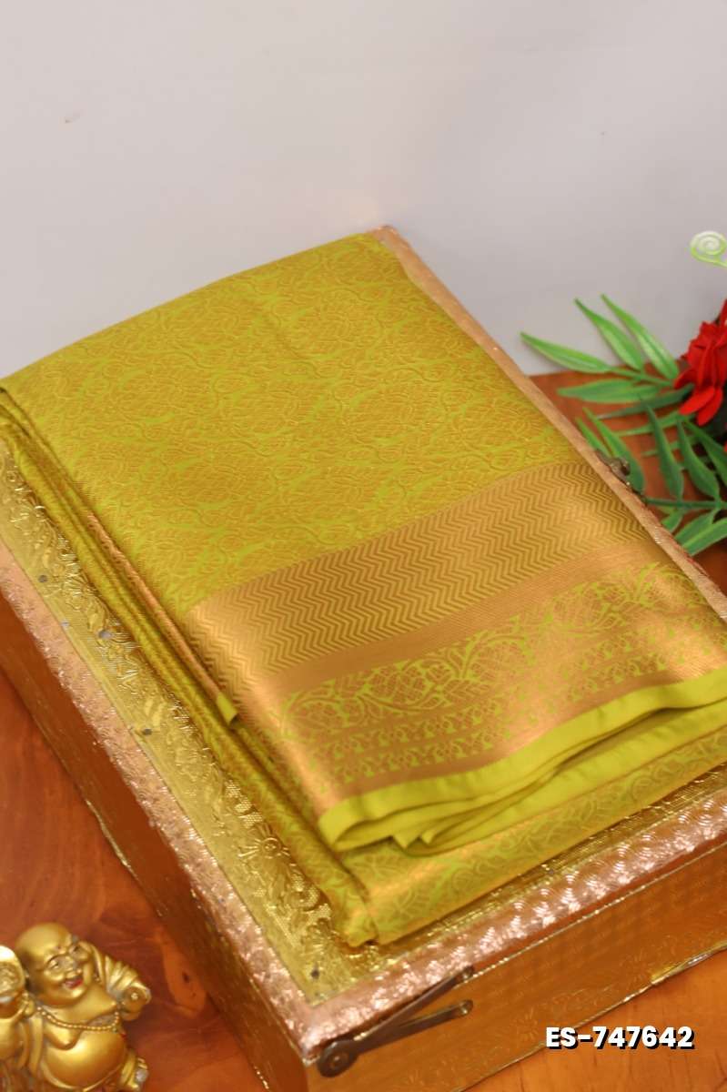 BRIDAL SILK GOLD SILVAR AND COPPER ZARI WEAVE AND WEDDING ART SILK SAREES - LIGHT PEACH (3)