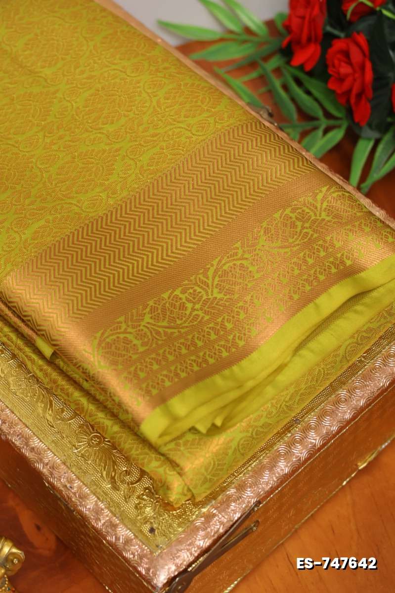 BRIDAL SILK GOLD SILVAR AND COPPER ZARI WEAVE AND WEDDING ART SILK SAREES - LIGHT PEACH (3)