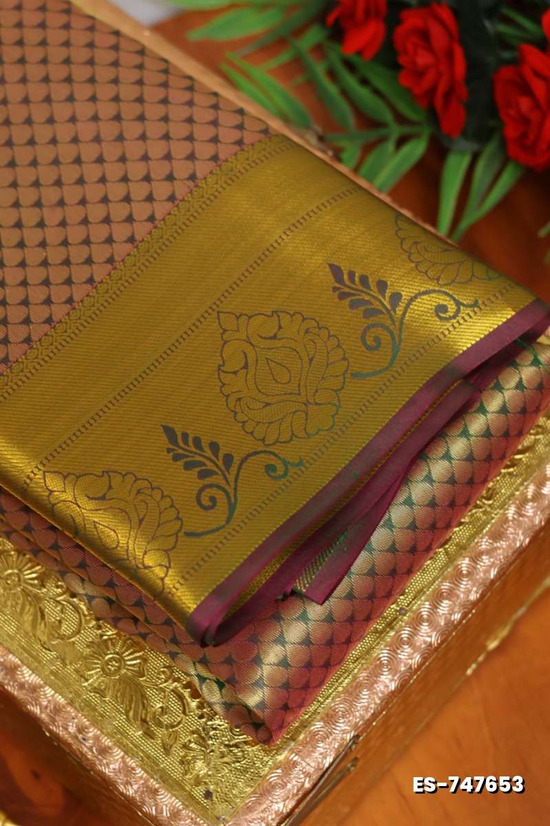 BRIDAL SILK GOLD SILVAR AND COPPER ZARI WEAVE AND WEDDING ART SILK SAREES - BROWN (1)