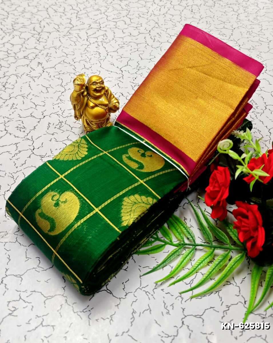 Korvai kotanji Trendy & Fancy bhutta and 2/100 Silk Cotton Sarees Function wear Saree - GREEN
