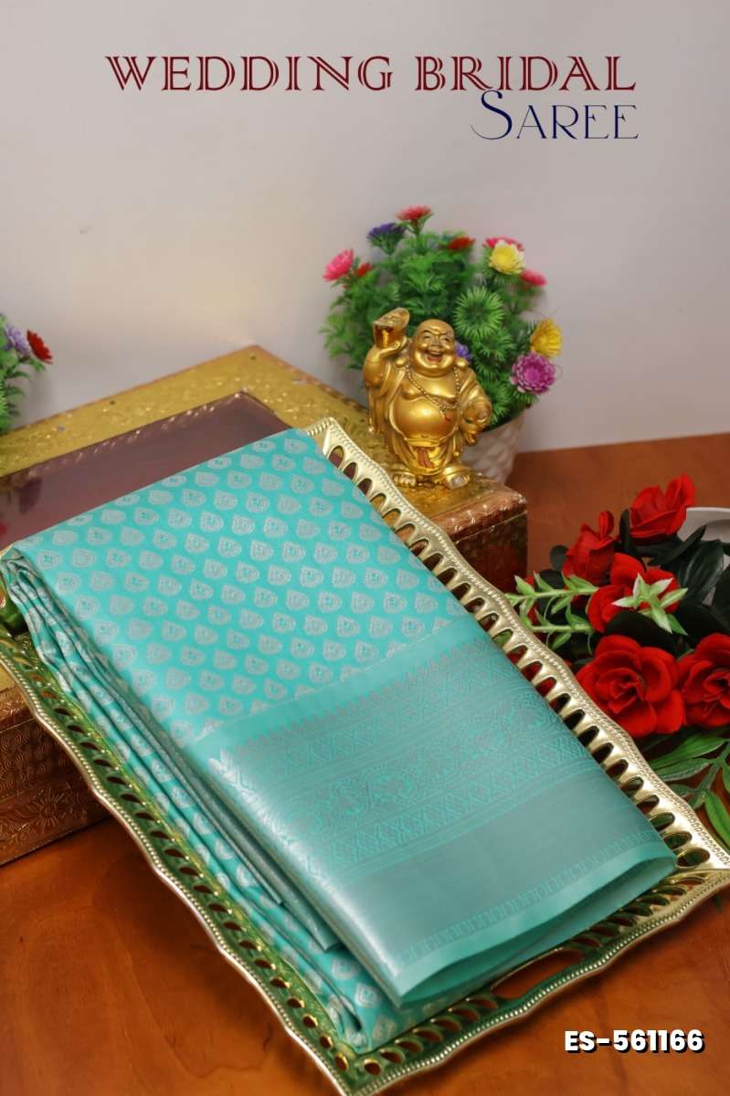BRIDAL SILK GOLD SILVAR AND COPPER ZARI WEAVE AND WEDDING ART SILK SAREES - TUQUOISE (2)