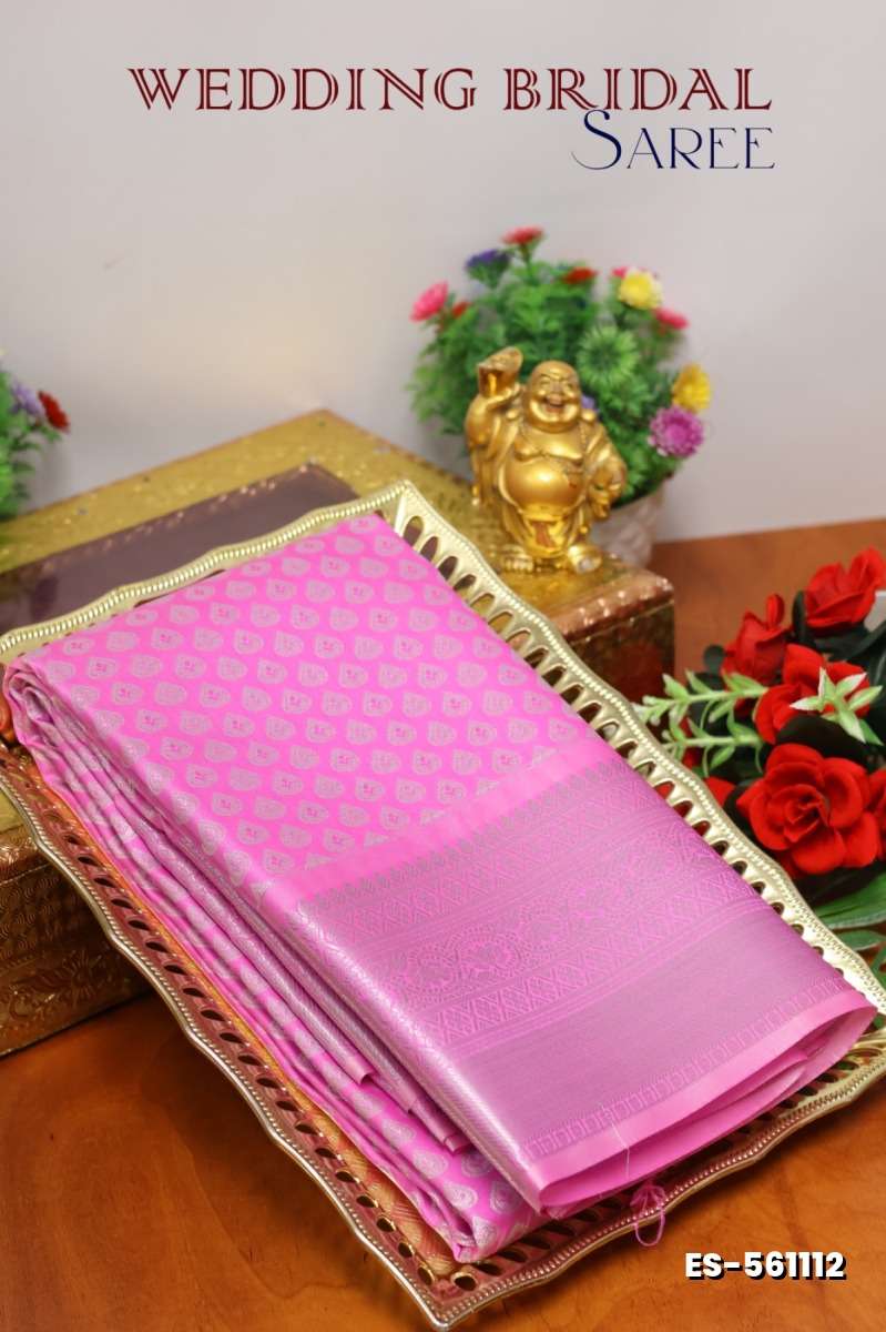 BRIDAL SILK GOLD SILVAR AND COPPER ZARI WEAVE AND WEDDING ART SILK SAREES - PINK (4)
