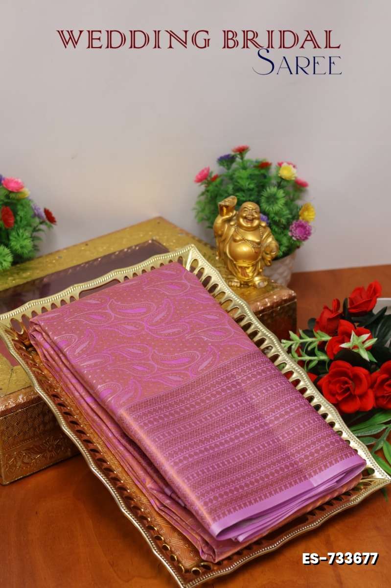 BRIDAL SILK GOLD SILVAR AND COPPER ZARI WEAVE AND WEDDING ART SILK SAREES - MAUVE COLOUR (4)