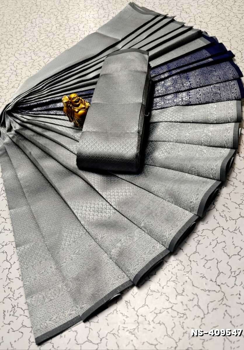 FANCY SILVAR ZARI LIGHT WEIGHT NILA SAREES - GRAY