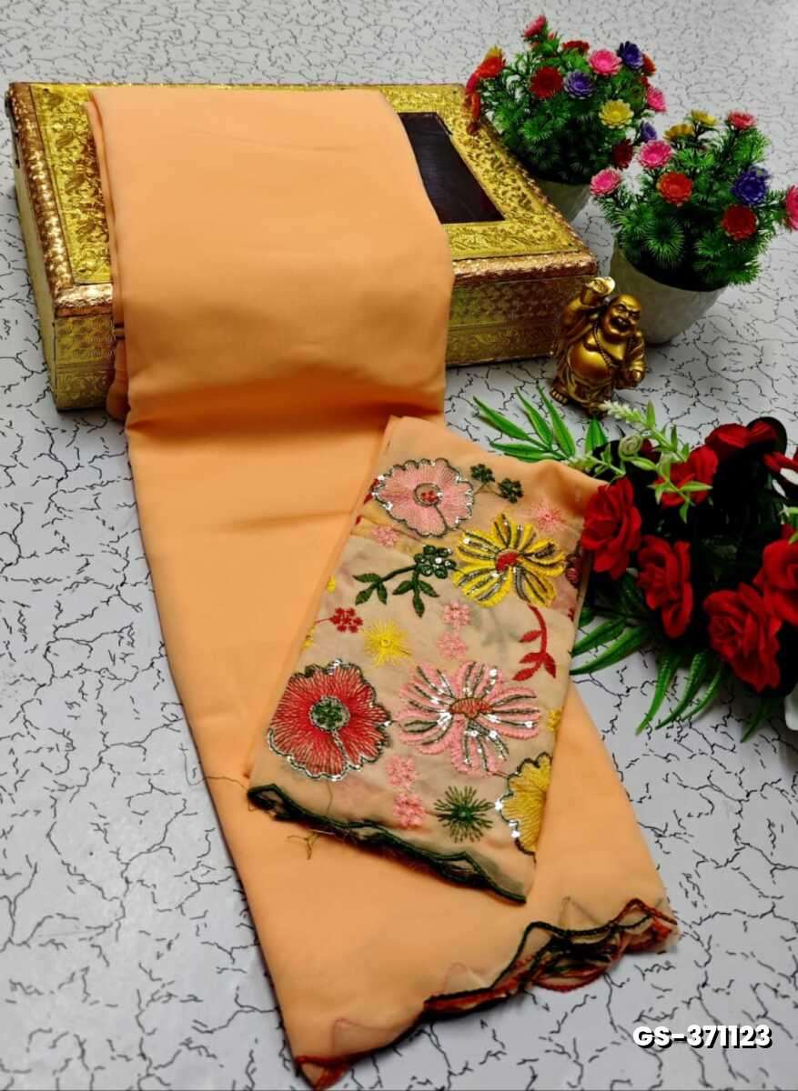 GEORGETTE FANCY SOFT SILK SAREES WITH BLOUSE MODERN FANCY ITEM SAREES - LIGHT SANDLE (2)