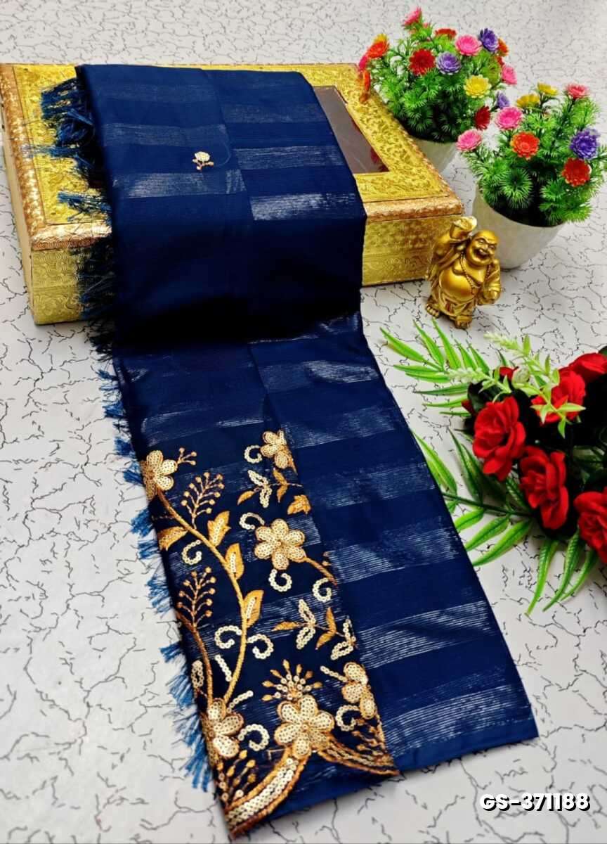 GEORGETTE FANCY SOFT SILK SAREES WITH BLOUSE MODERN FANCY ITEM SAREES - PEACKOK BLUE (3)