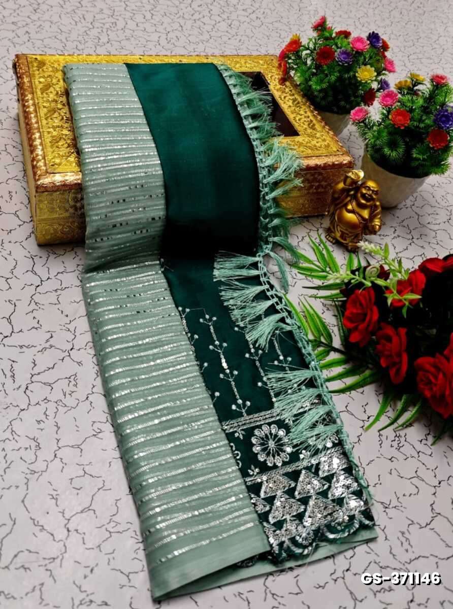 GEORGETTE FANCY SOFT SILK SAREES WITH BLOUSE MODERN FANCY ITEM SAREES - LIGHT GREEN SHADE (1)