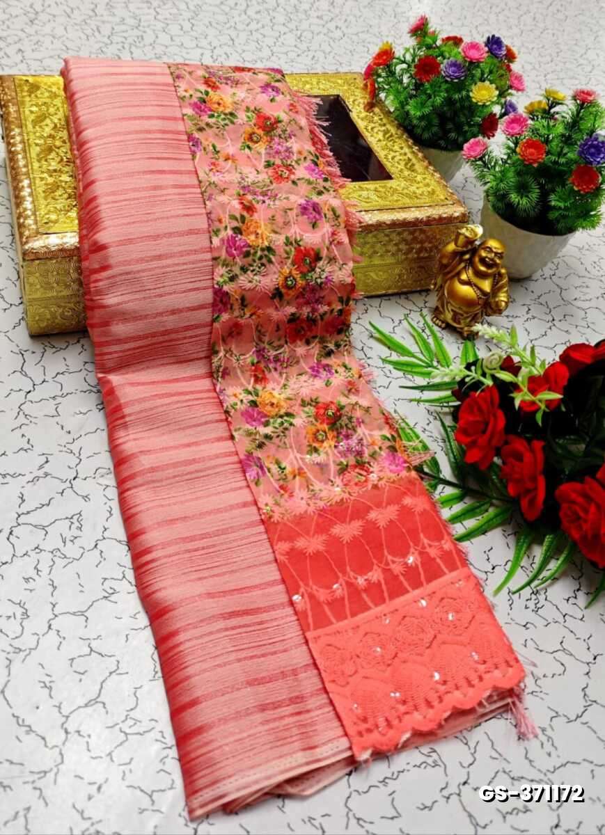 GEORGETTE FANCY SOFT SILK SAREES WITH BLOUSE MODERN FANCY ITEM SAREES - CORAL COLOUR (2)