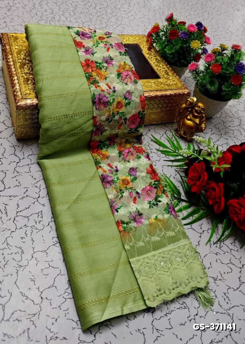 GEORGETTE FANCY SOFT SILK SAREES WITH BLOUSE MODERN FANCY ITEM SAREES - LIGHT GREEN (4)
