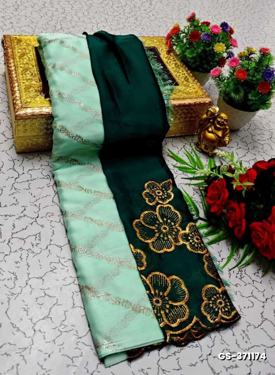 GEORGETTE FANCY SOFT SILK SAREES WITH BLOUSE MODERN FANCY ITEM SAREES - EMERALD COLOUR (1)