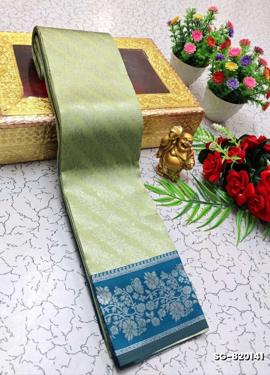 KUBERA ELITE BRIDAL RAPIER FANCY LIGHT WEIGHT SILK TYPE SAREES FUNCTION WEAR SAREE RICH DESIGN ALL OVER BODY - LIGHT GREEN
