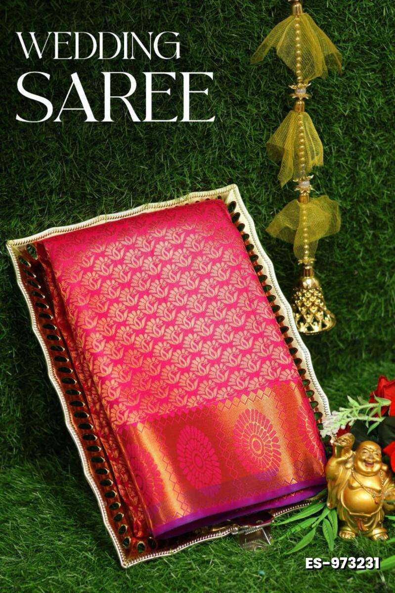 Samuthrika / Vasthrakala Bridal Silk Saree Full And Full Jari Weave Saree Unique Designs - DARK PINK
