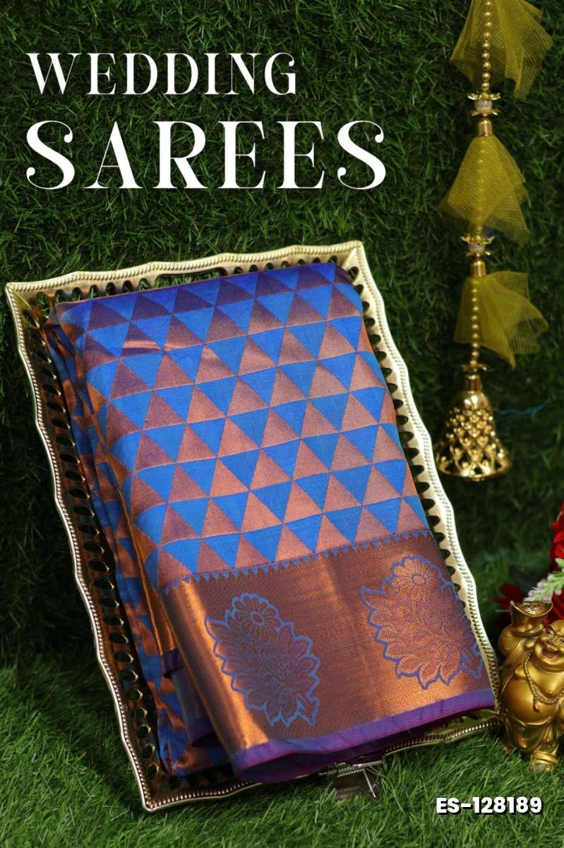 Samuthrika / Vasthrakala Bridal Silk Saree Wedding Saree - BLUE COLOUR