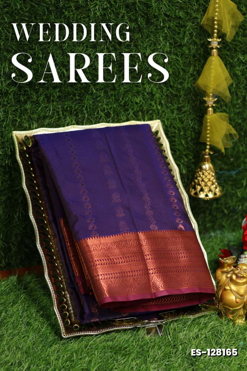 Samuthrika / Vasthrakala Bridal Silk Saree Wedding Saree - INDIGO COLOUR