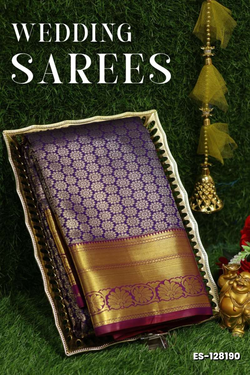 Samuthrika / Vasthrakala Bridal Silk Saree Wedding Saree - BRINJAL COLOUR