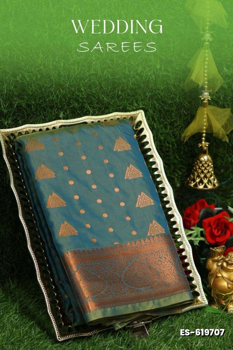 Samuthrika / Vasthrakala Bridal Silk Saree Wedding Saree - TEAL COLOUR (2)
