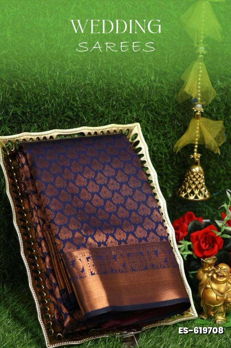 Samuthrika / Vasthrakala Bridal Silk Saree Wedding Saree - NAVY COLOUR (2)