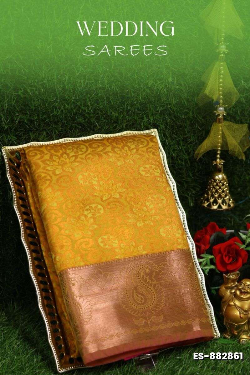 Samuthrika / Vasthrakala Bridal Silk Saree Wedding Saree - YELLOW COLOR (1)