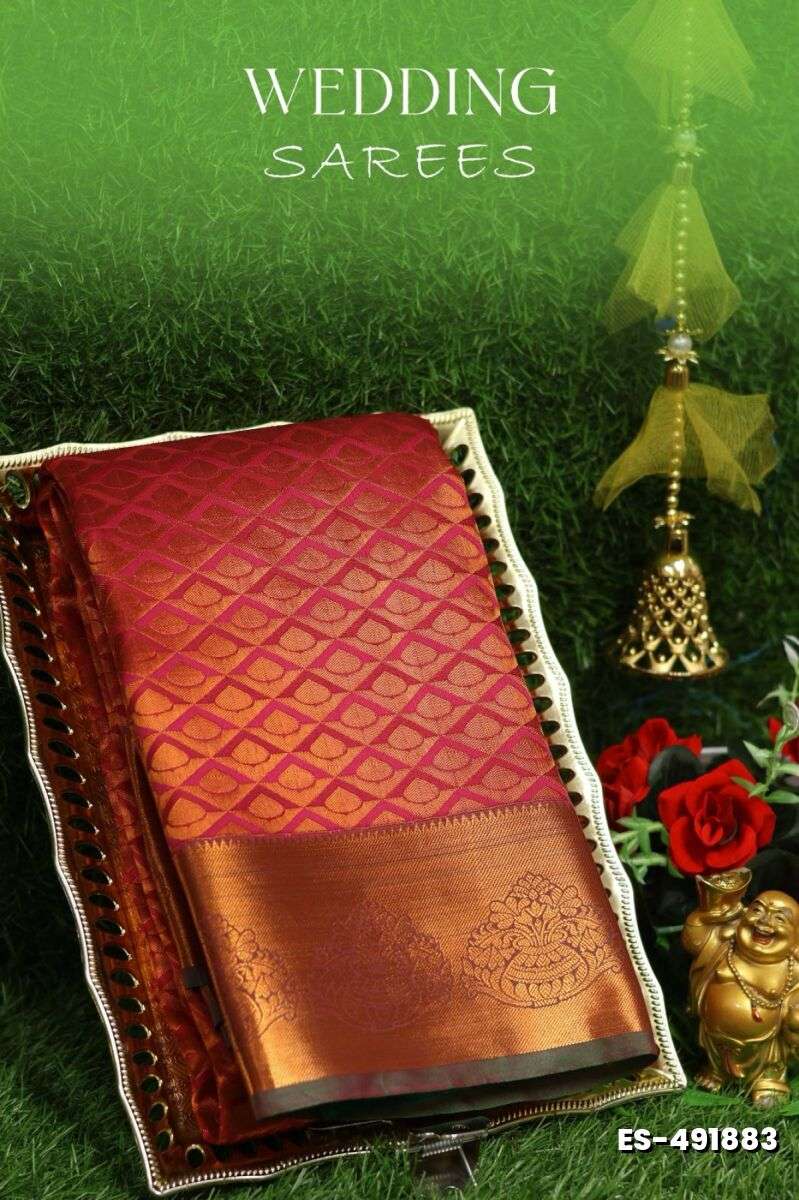 Samuthrika / Vasthrakala Bridal Silk Saree Wedding Saree - TOMATO COLOUR (1)