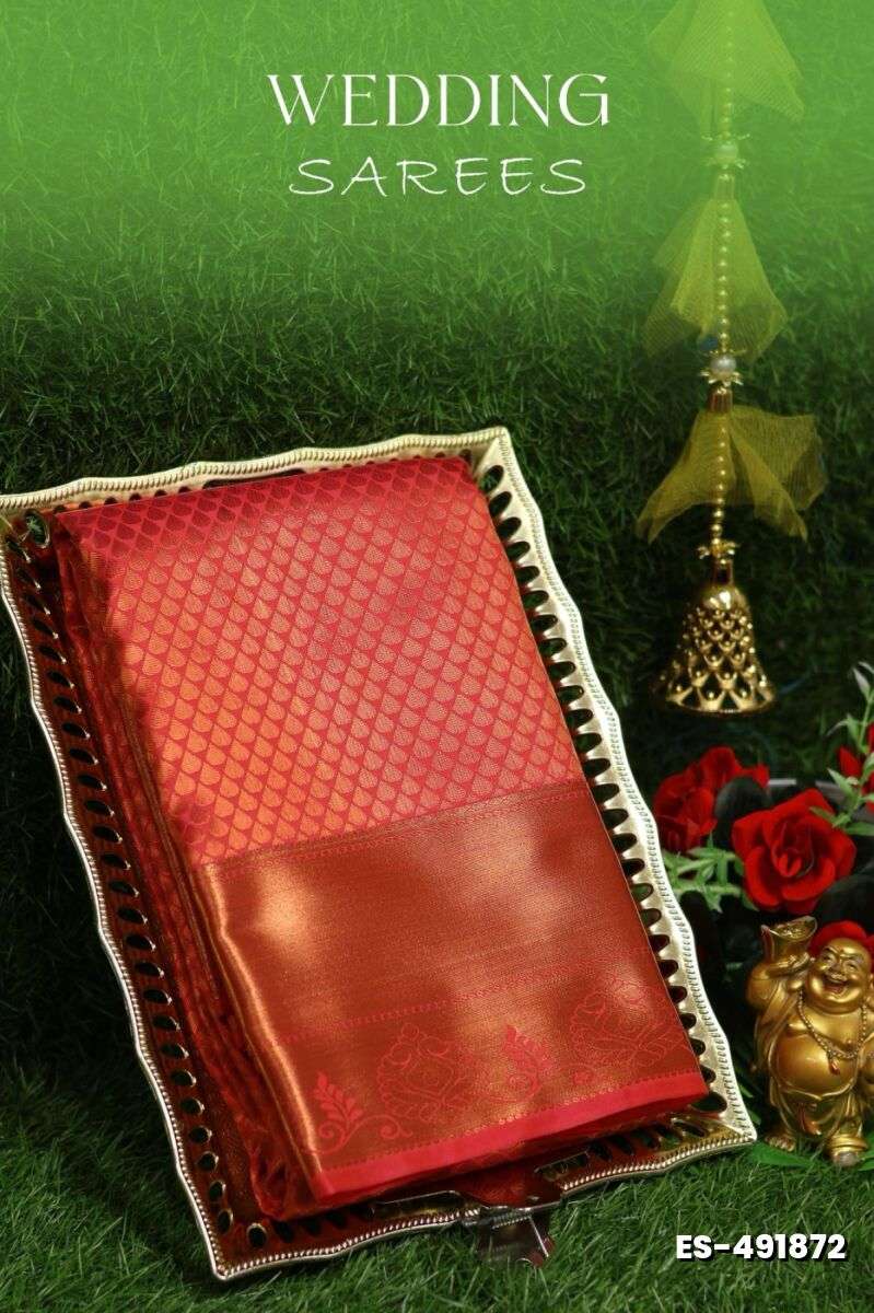Samuthrika / Vasthrakala Bridal Silk Saree Wedding Saree - CORAL COLOUR