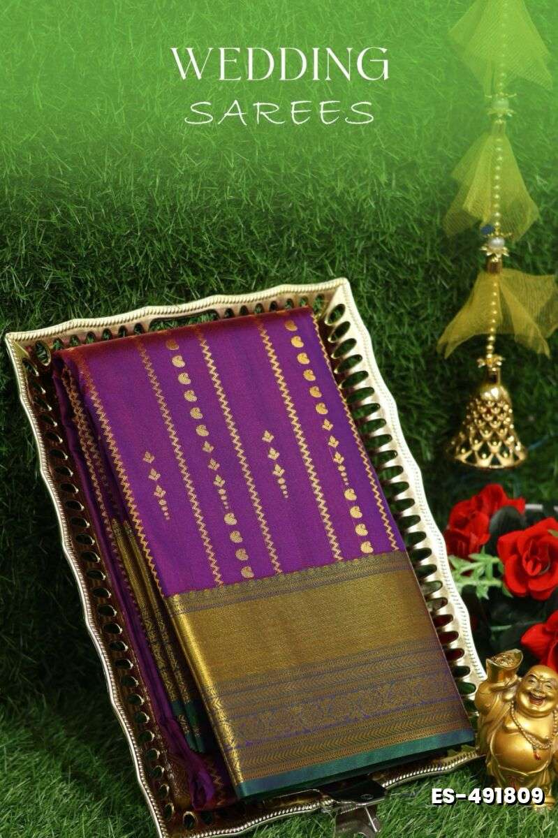 Samuthrika / Vasthrakala Bridal Silk Saree Wedding Saree - PURPLE COLOUR (1)