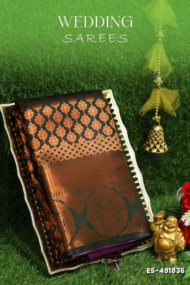 Samuthrika / Vasthrakala Bridal Silk Saree Wedding Saree - BOTTLE GREEN