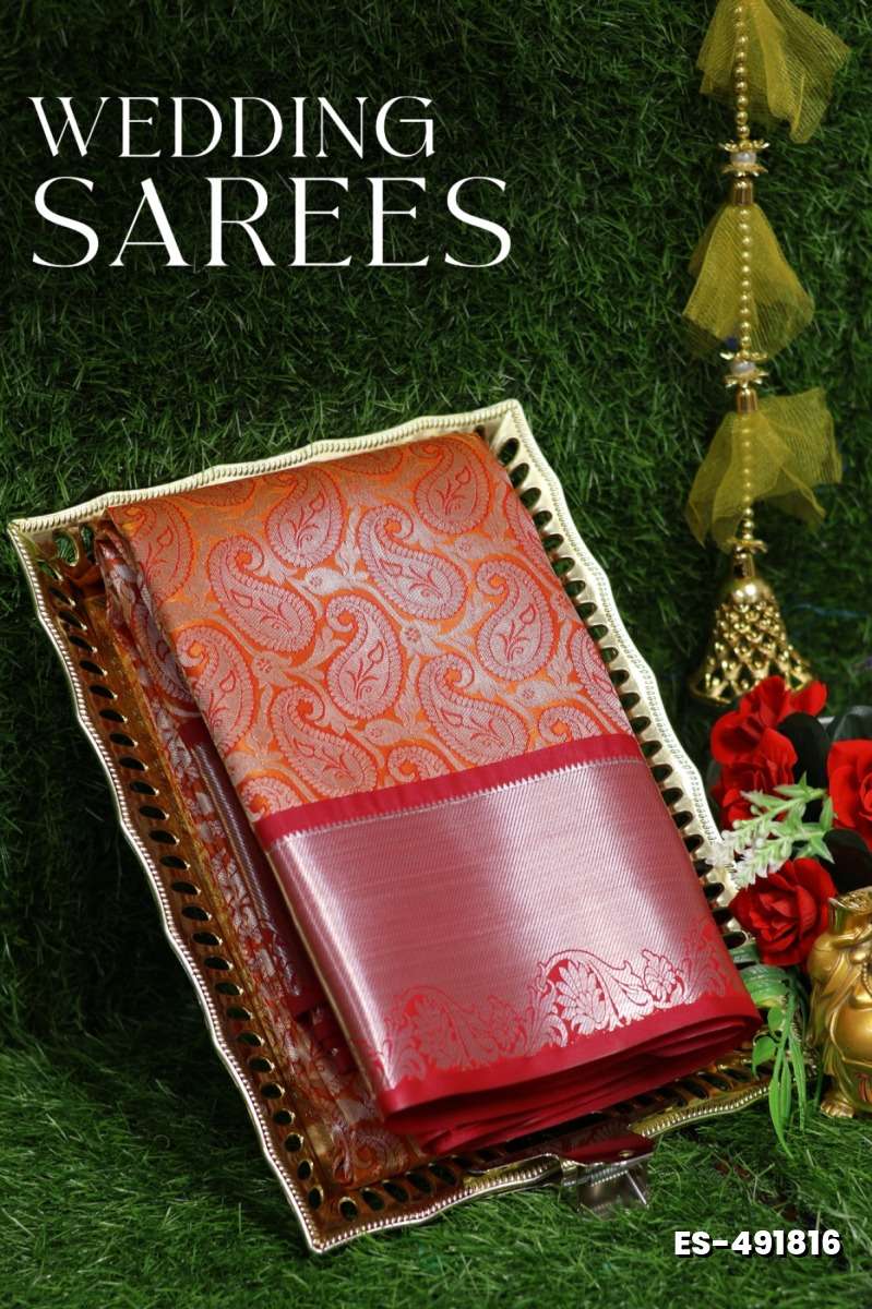 Samuthrika / Vasthrakala Bridal Silk Saree Wedding Saree - ORANGE