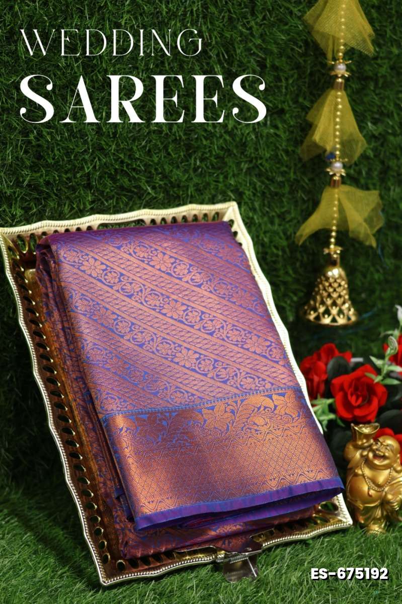 Bridal silk gold silvar and copper zari weave and wedding art silk sarees - LIGHT BLUE N (1)