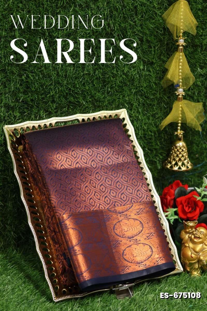 Bridal silk gold silvar and copper zari weave and wedding art silk sarees - NAVY COLOUR (5)