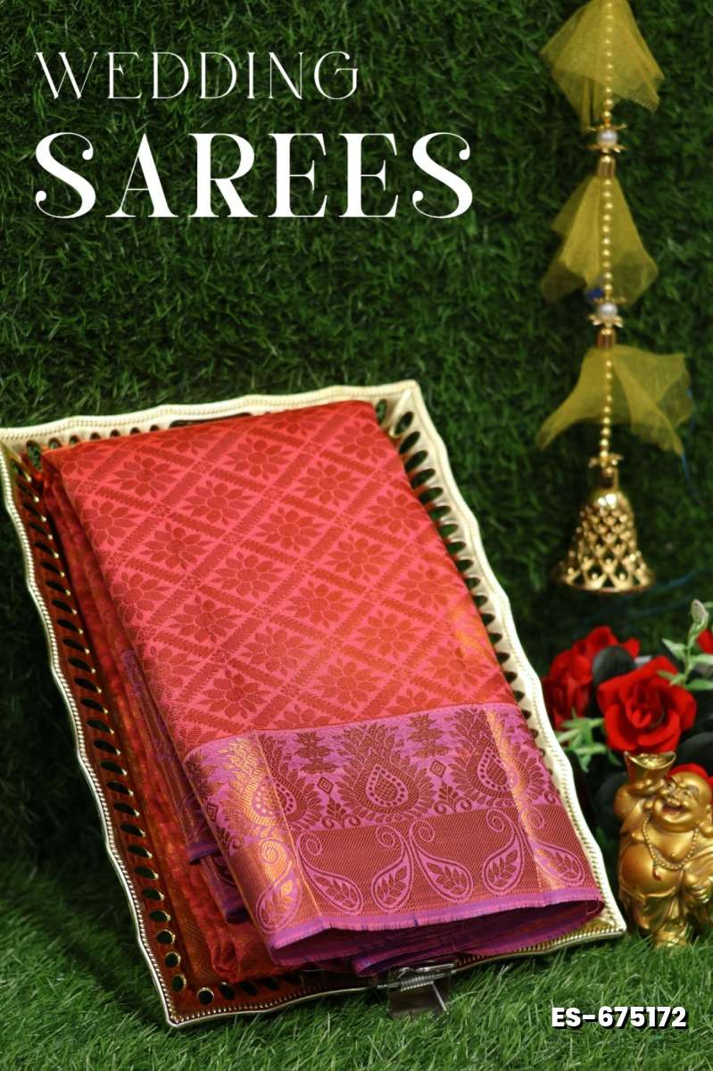 Bridal silk gold silvar and copper zari weave and wedding art silk sarees - CORAL COLOUR (5)
