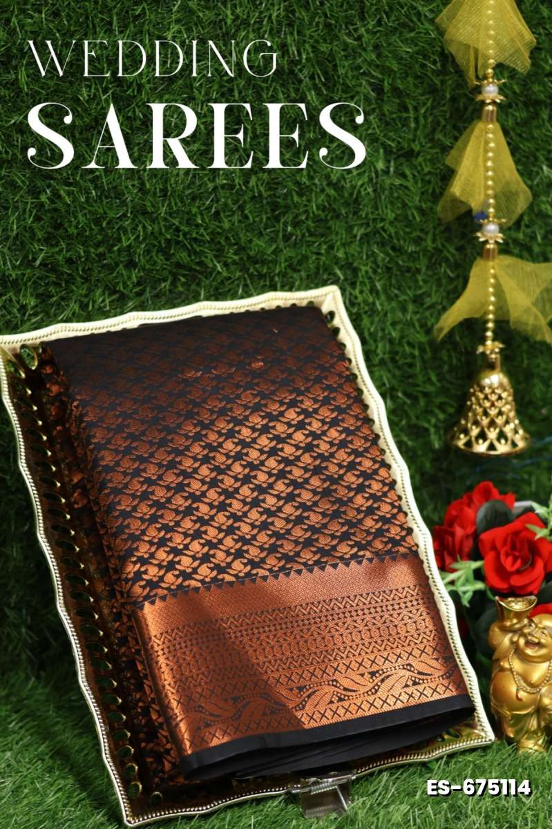 Bridal silk gold silvar and copper zari weave and wedding art silk sarees - BLACK (2)