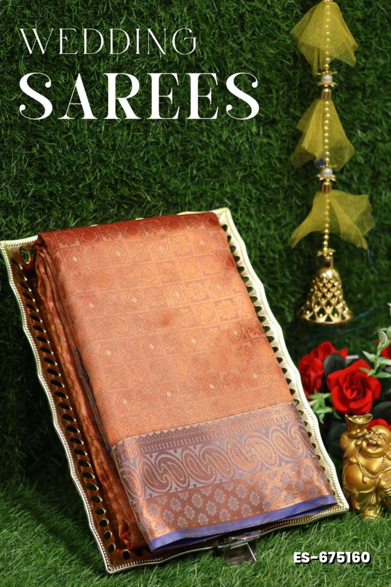 Bridal silk gold silvar and copper zari weave and wedding art silk sarees - CREAM COLOR (6)