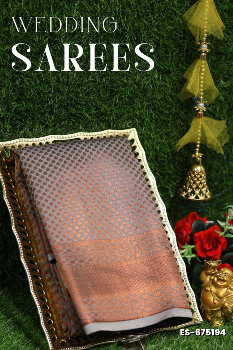Bridal silk gold silvar and copper zari weave and wedding art silk sarees - CHOCOLATE COLOR (6)