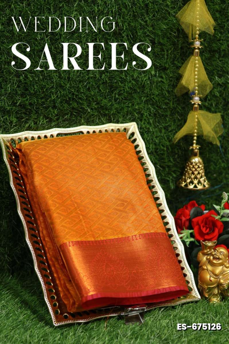 Bridal silk gold silvar and copper zari weave and wedding art silk sarees - ORANGE N (8)