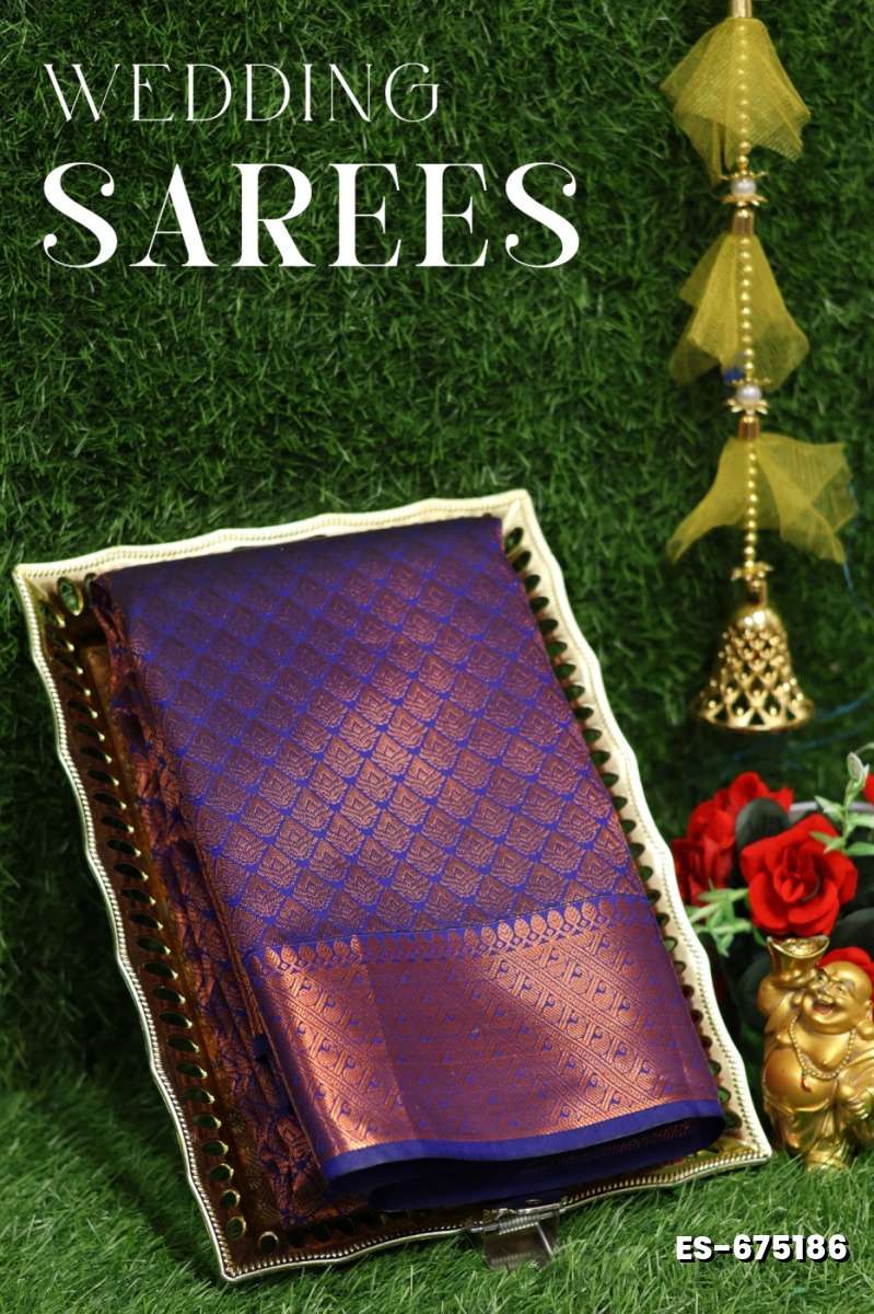 Bridal silk gold silvar and copper zari weave and wedding art silk sarees - R BLUE (2)