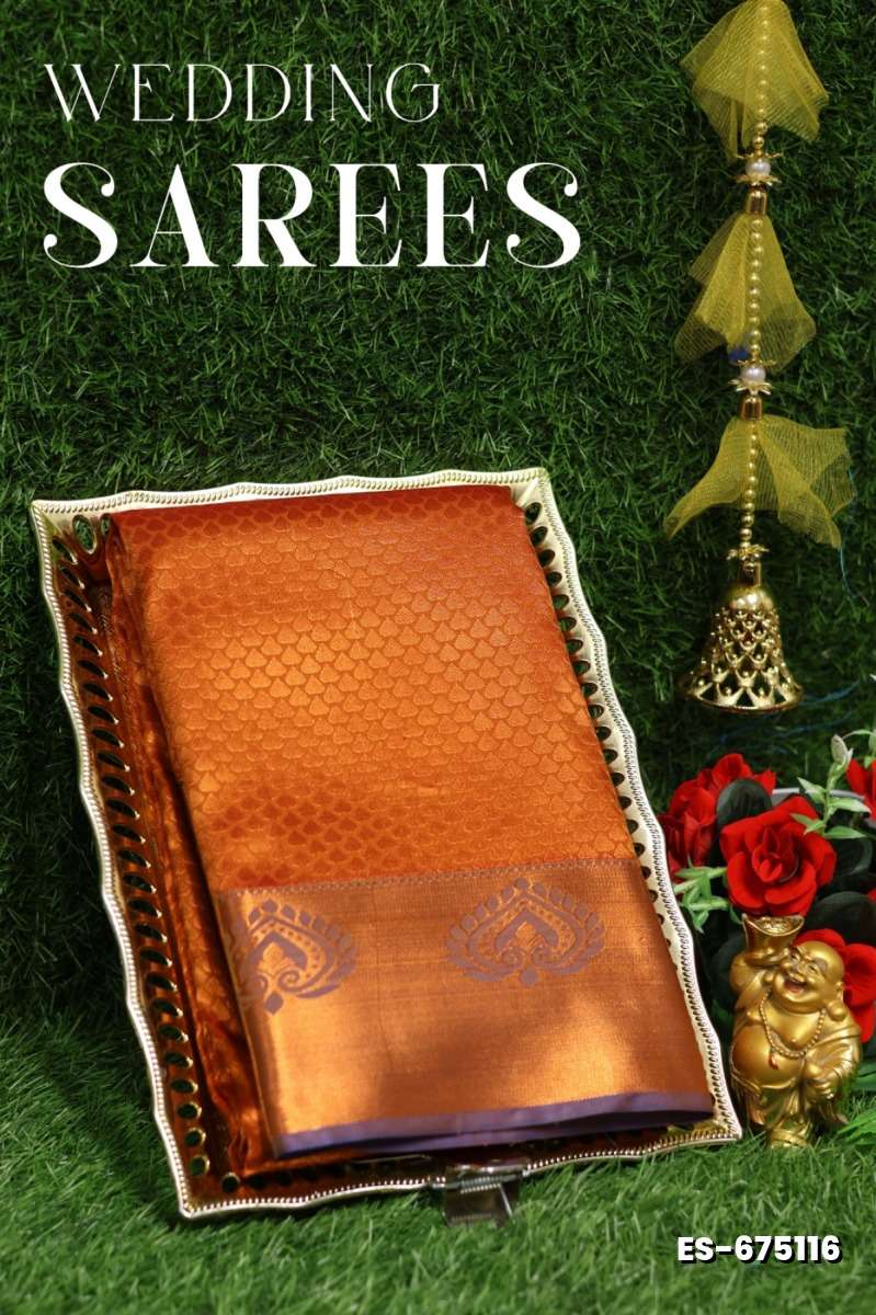 Bridal silk gold silvar and copper zari weave and wedding art silk sarees - ORANGE (6)