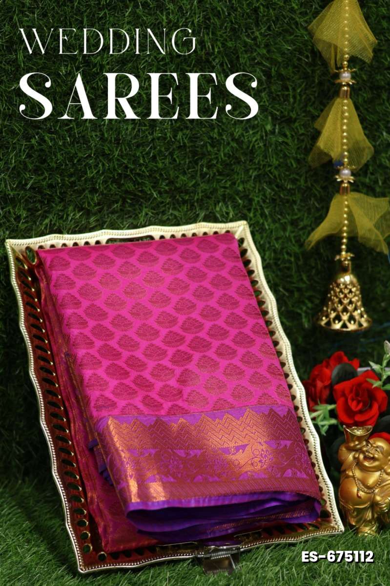 Bridal silk gold silvar and copper zari weave and wedding art silk sarees - PINK (6)