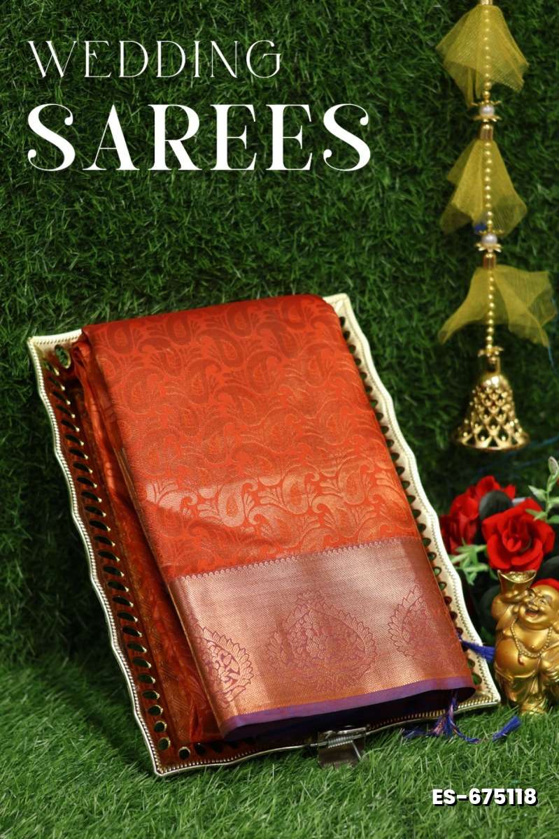 Bridal silk gold silvar and copper zari weave and wedding art silk sarees - PEACH (1)
