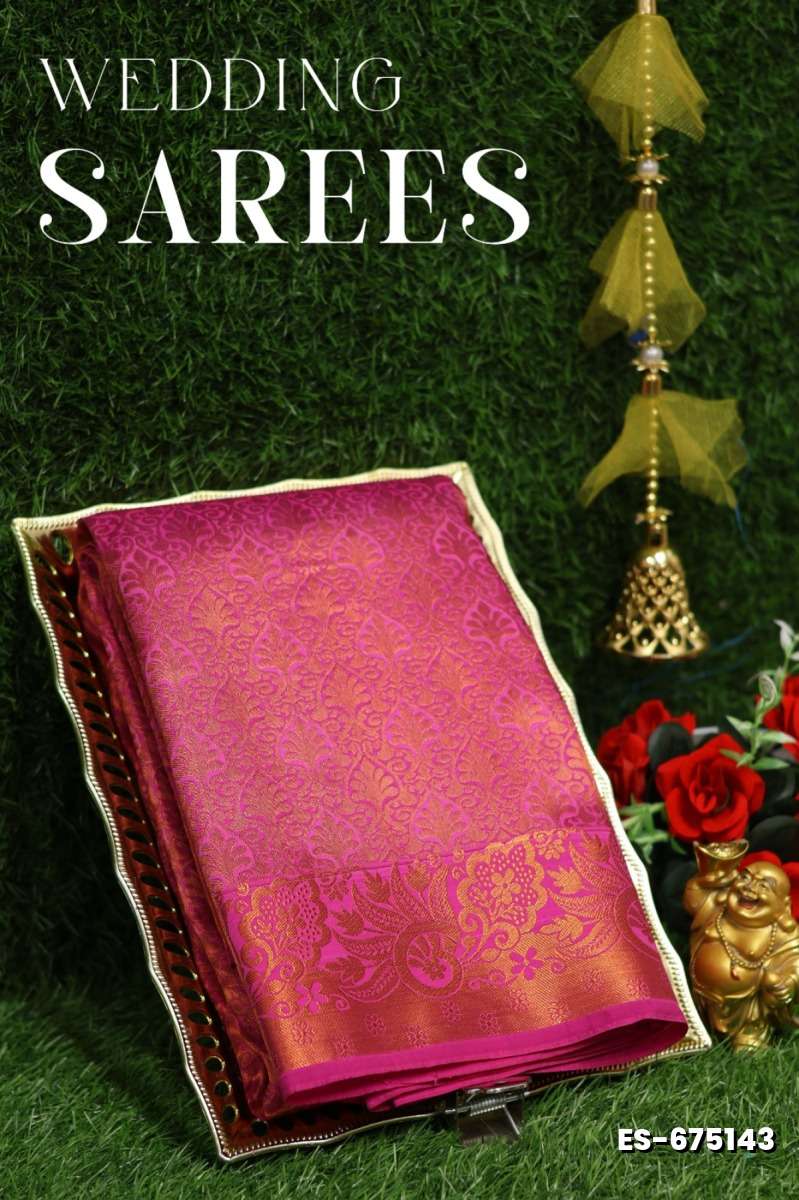 Bridal silk gold silvar and copper zari weave and wedding art silk sarees - LIGHT PINK (10)