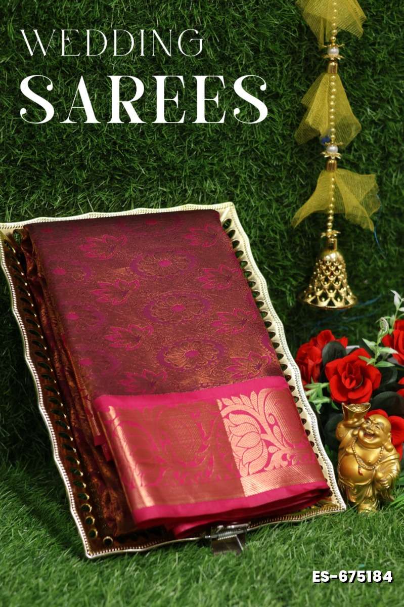 Bridal silk gold silvar and copper zari weave and wedding art silk sarees - WINE COLOUR