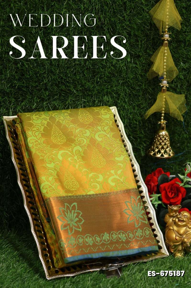 Bridal silk gold silvar and copper zari weave and wedding art silk sarees - FLORAISON GREEN (9)