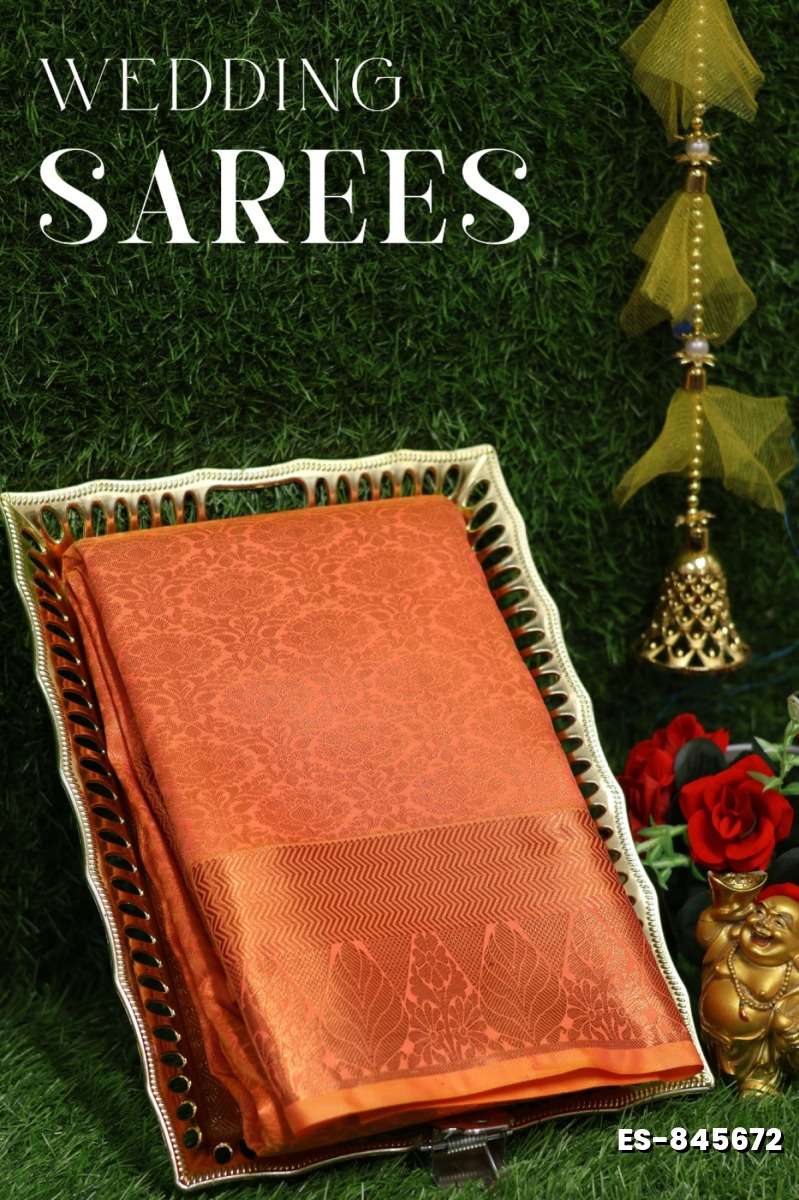 Bridal silk gold silvar and copper zari weave and wedding art silk sarees - CORAL COLOUR (6)