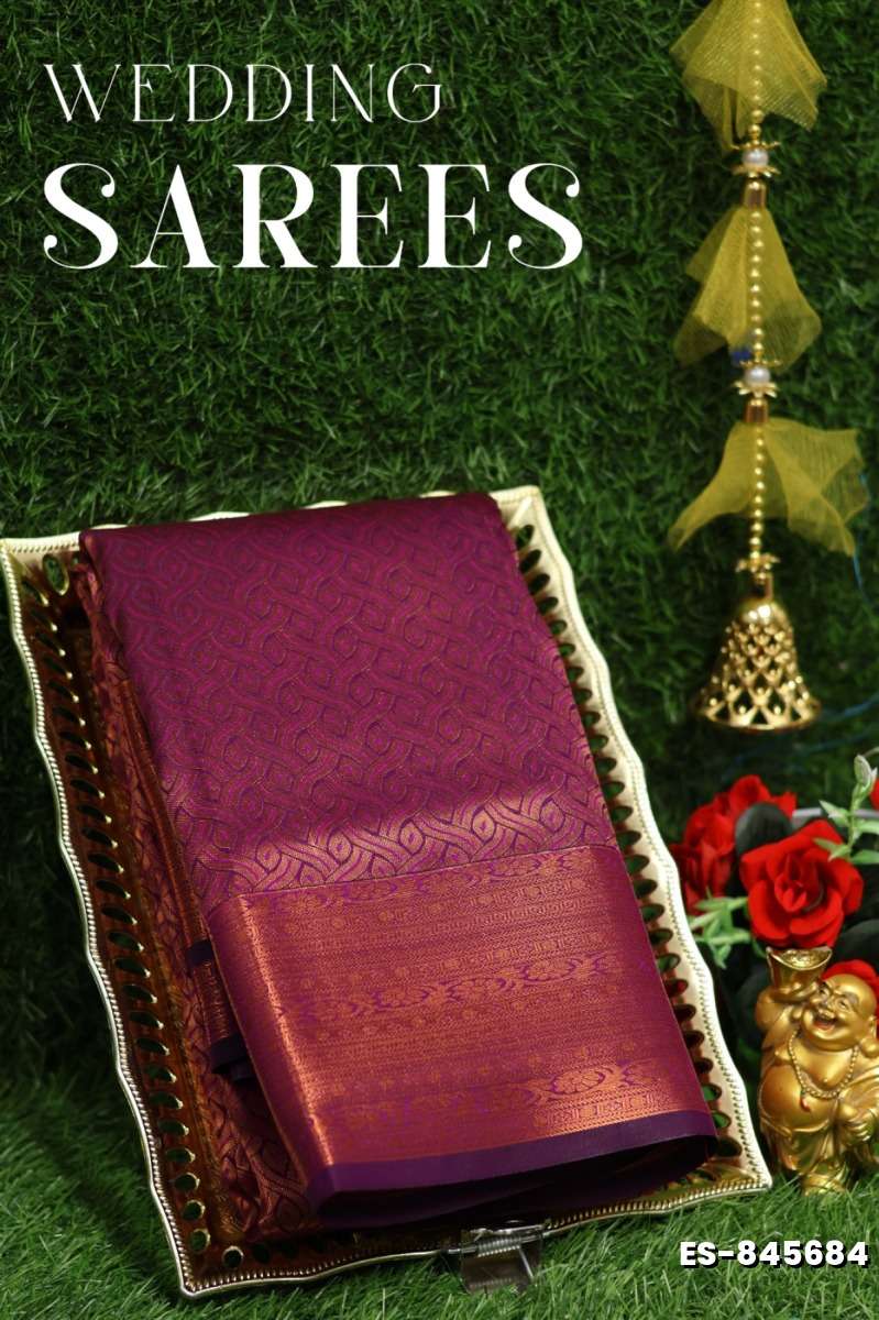 Bridal silk gold silvar and copper zari weave and wedding art silk sarees - WINE COLOUR (1)