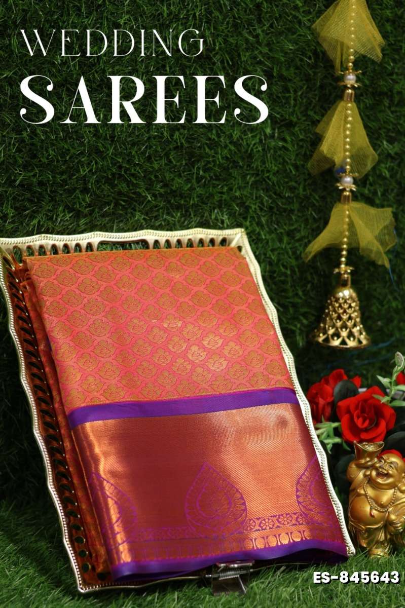 Bridal silk gold silvar and copper zari weave and wedding art silk sarees - LIGHT PINK (11)
