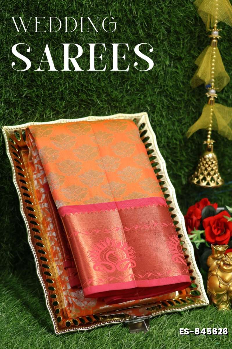 Bridal silk gold silvar and copper zari weave and wedding art silk sarees - ORANGE N (9)