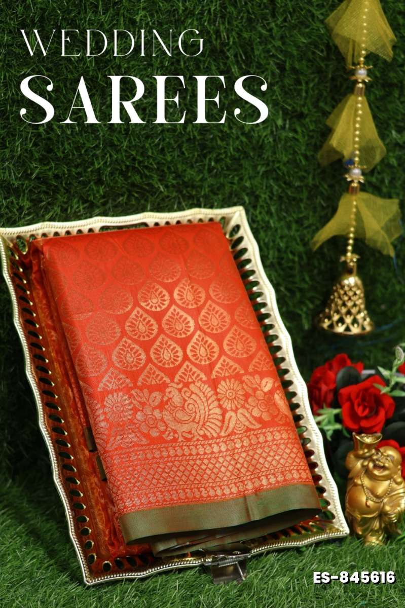 Bridal silk gold silvar and copper zari weave and wedding art silk sarees - ORANGE (7)