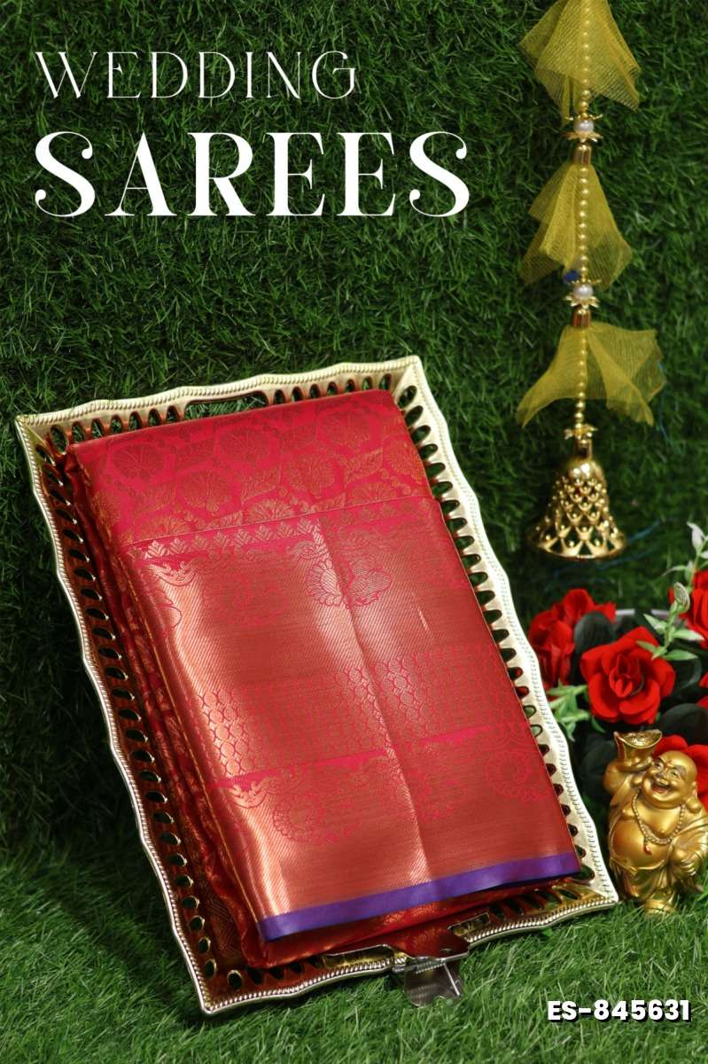 Bridal silk gold silvar and copper zari weave and wedding art silk sarees - DARK PINK (7)