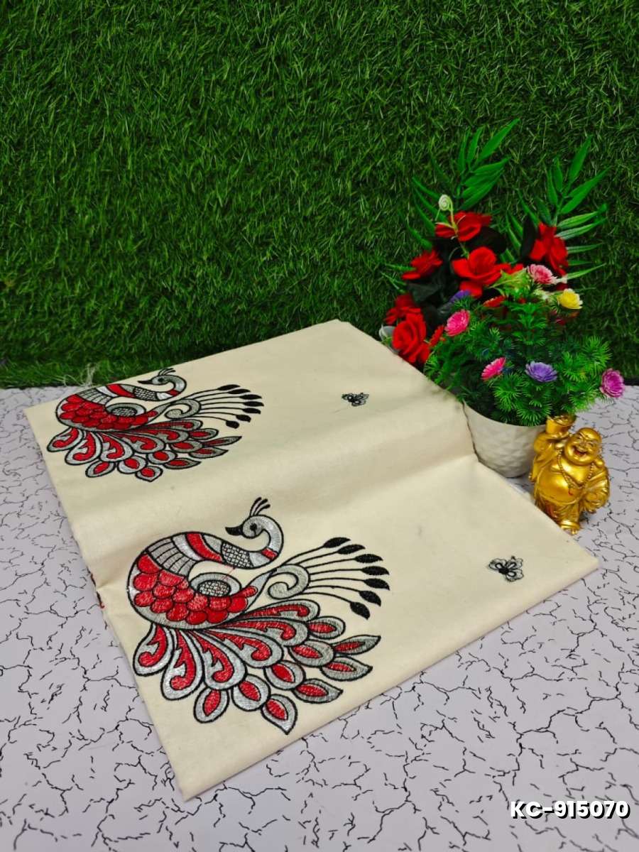 Trending kerala onam special kasavu saree full work embossed digital printing cotton saree collections - IVORY COLOUR (10)