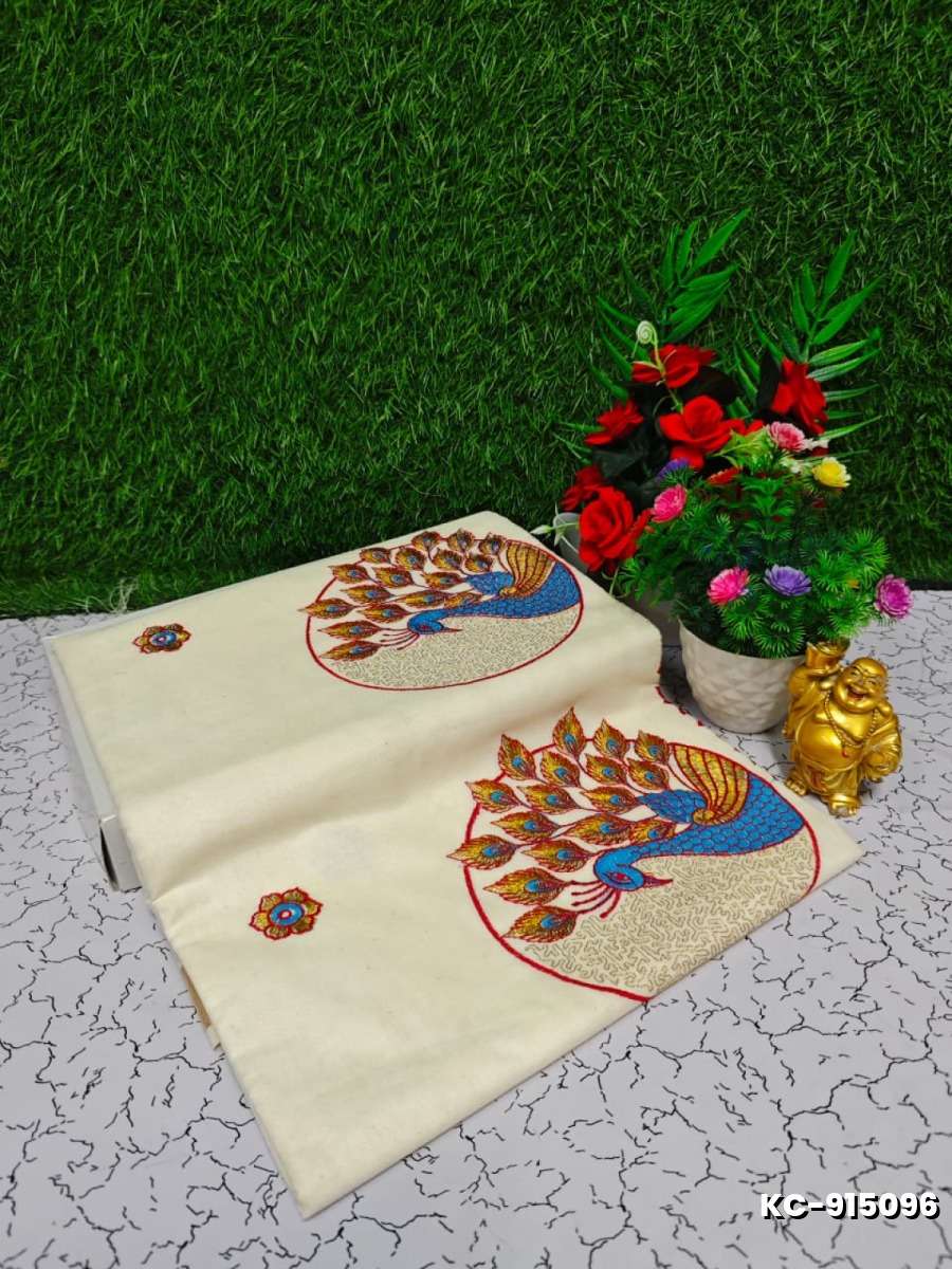Trending kerala onam special kasavu saree full work embossed digital printing cotton saree collections - WHITE N (9)
